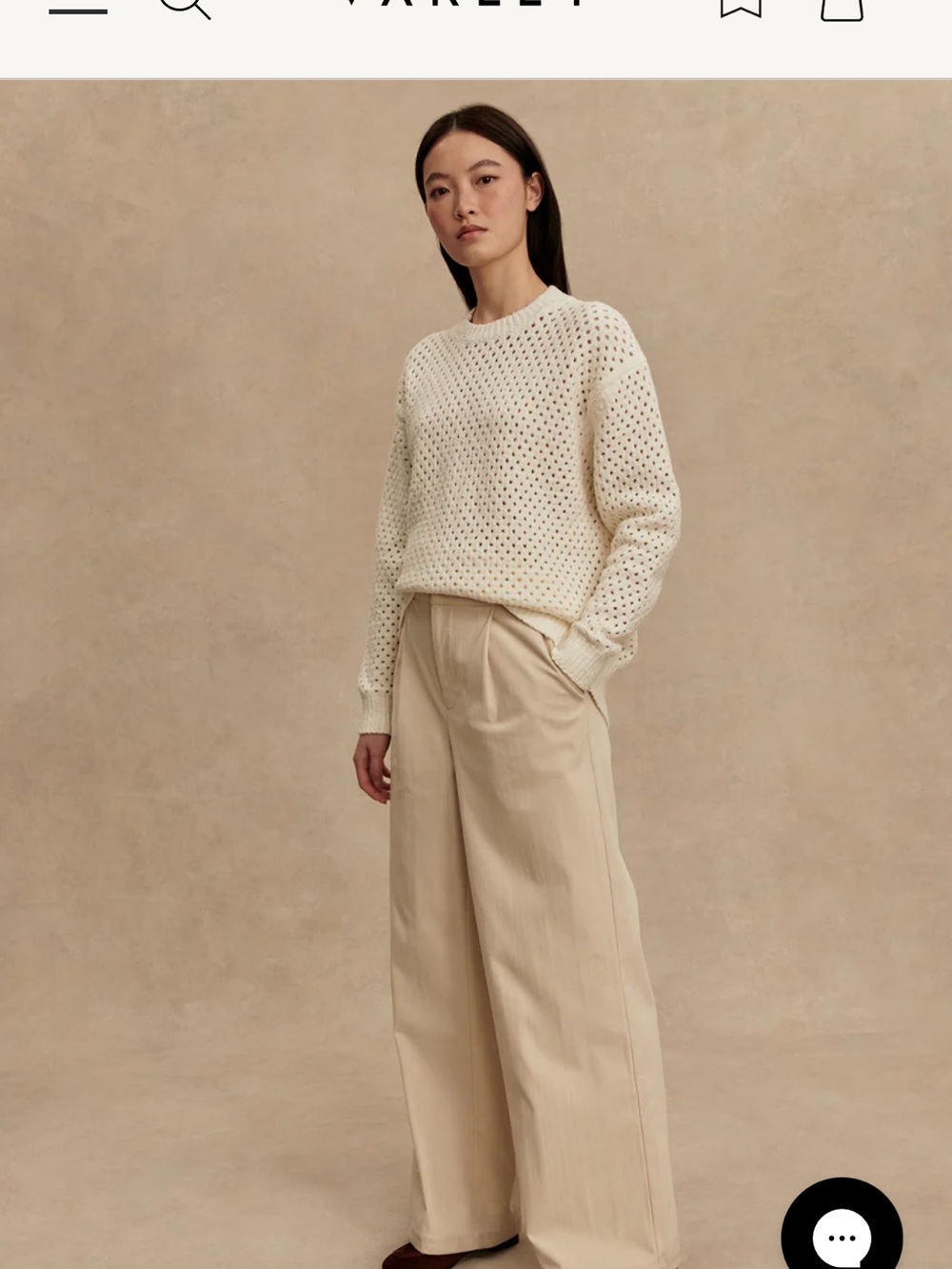 NWOT Varley Grady Boucle Ivory Open-Knit Crewneck Sweater SMALL - Picture 2 of 11